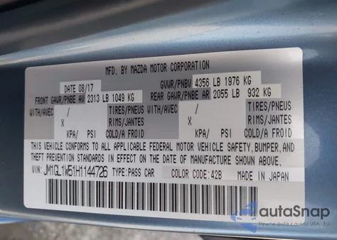 2017 Mazda Mazda6 Grand Touring from USA, damaged, VIN JM1GL1W51H1144726